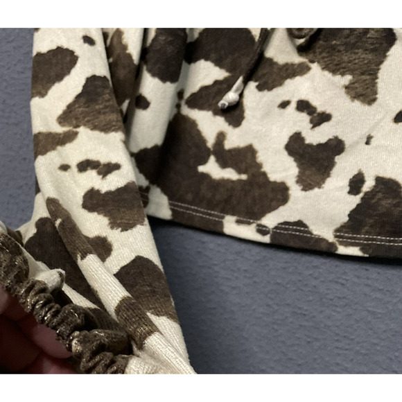 Altar’d States Crop Top Womens Small Brown Ivory Cow Print Long Sleeve Boho Y2K - Picture 6 of 8